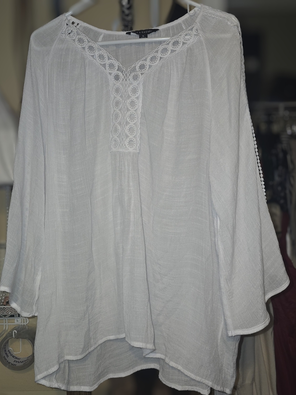 Zac & Rachel Women’s XL White Crochet Lace Boho Bell Sleeve Blouse Tunic